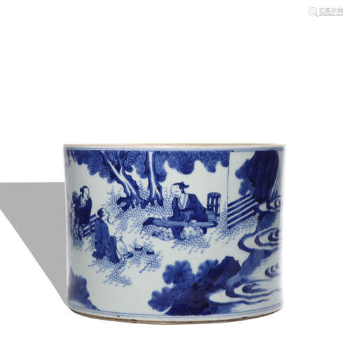 A blue and white 'figure' pen container