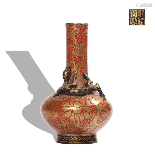 A allite red glazed bottle painting in gold