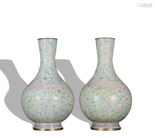 A pair of enamel 'floral' vase