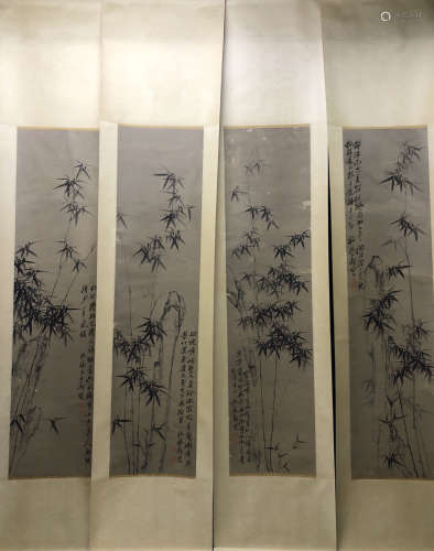 A Zheng banqiao's four pieces bamboo painting