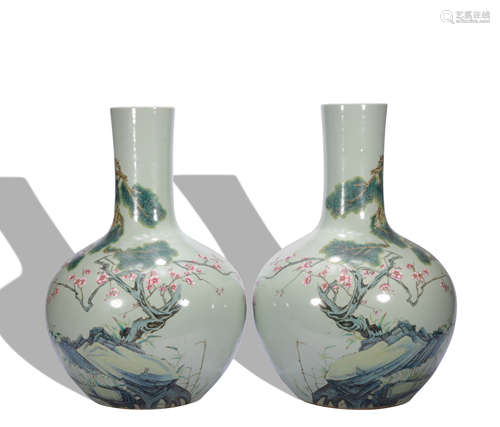 A pair of famille-rose 'floral' globular vase