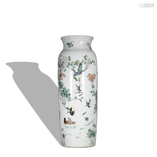 A Wu cai 'floral and birds' vase