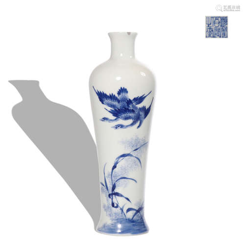 A blue and white 'floral and birds' vase