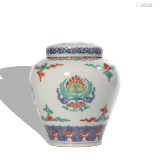 A Wu cai 'floral and birds' jar and cover