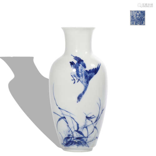 A blue and white 'floral and birds' vase