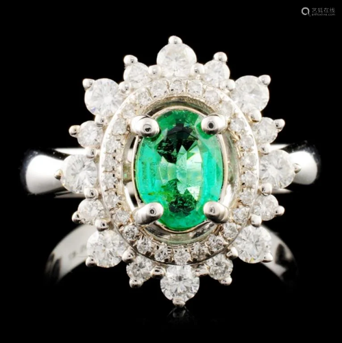 14K Gold 0.69ct Emerald & 0.66ctw Diamond Ring