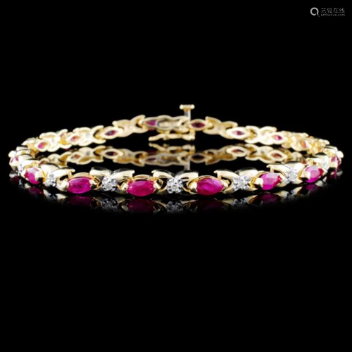 14K Yellow Gold 4.00ct Ruby & 0.25ct Diamond Brace