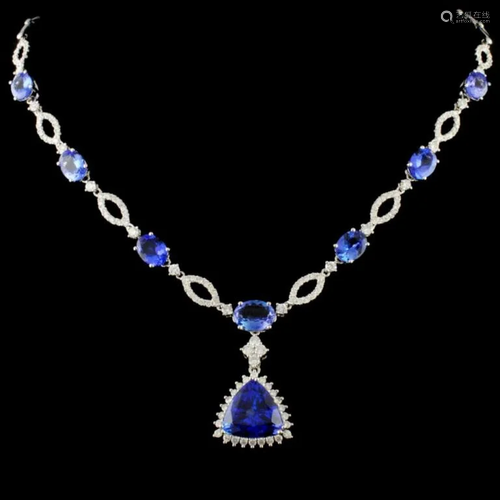 18K Gold 15.47ct Tanzanite & 2.37ctw Diamond Neckl