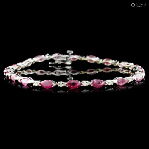 14K Gold 5.26ctw Ruby & 0.30ctw Diamond Bracelet