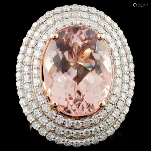 14K Rose Gold 9.77ct Morganite & 1.79ct Diamond Ri