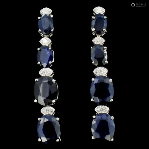 14K Gold 5.00ct Sapphire & 0.35ctw Diamond Earring