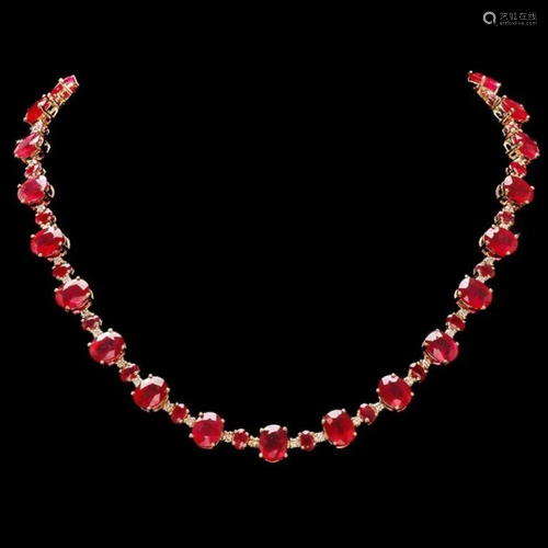 `14k Gold 54.00ct Ruby & 2.00ct Diamond Necklace