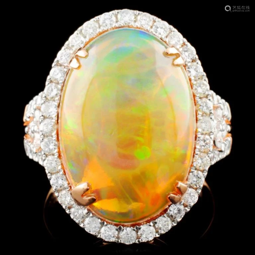 18K Gold 6.25ct Opal & 0.95ctw Diamond Ring