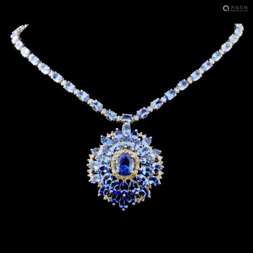 14K Gold 43.36ctw Tanzanite & 2.07ctw Diamond Neck