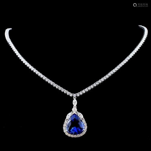 18K Gold 9.73ct Tanzanite & 7.29ct Diamond Necklac