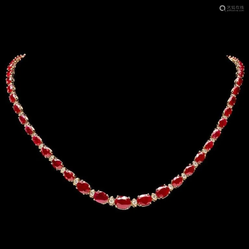 `14k Gold 30.00ct Ruby & 1.50ct Diamond Necklace