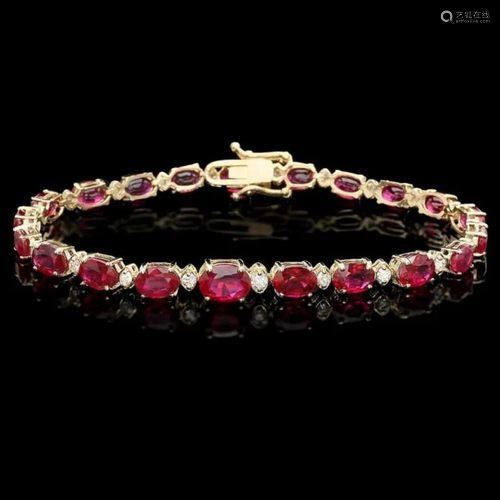 `14k Gold 17.00ct Ruby & 0.70ct Diamond Bracelet