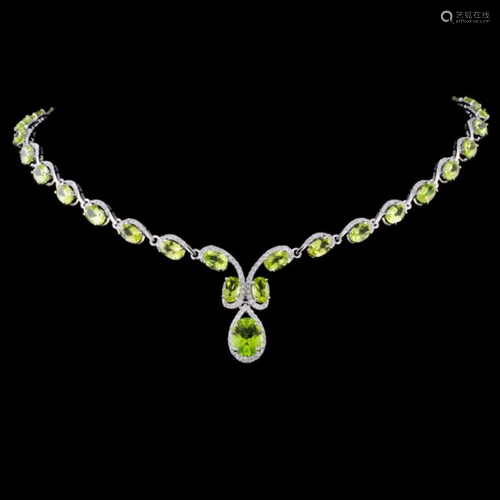 14K Gold 21.61ctw Peridot & 2.20ctw Diamond Neckla