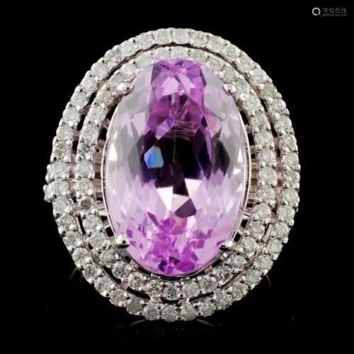 14K W Gold 9.84ct Kunzite & 0.96ct Diamond Ring