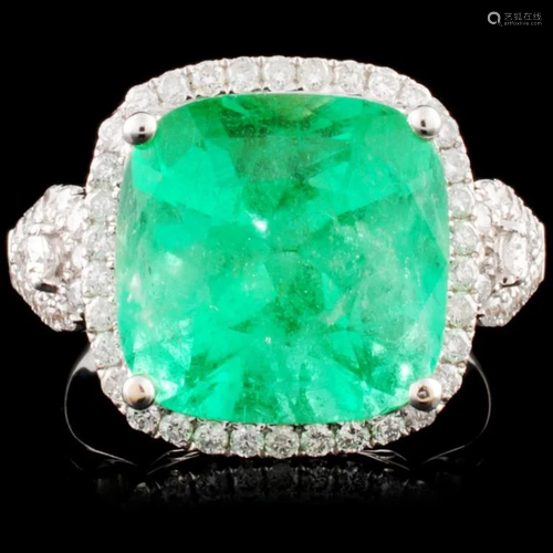 18K Gold 6.76ct Emerald & 0.65ctw Diamond Ring