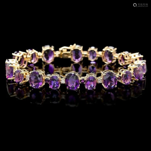 `14k Gold 40.00ct Amethyst & 1.00ct Diamond Bracel