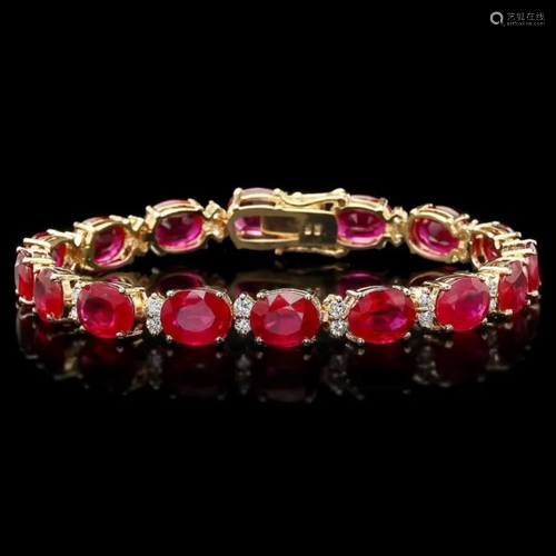 `14k Gold 40.00ct Ruby & 1.50ct Diamond Bracelet