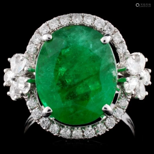 18K White Gold 6.19ct Emerald & 0.82ct Diamond Rin