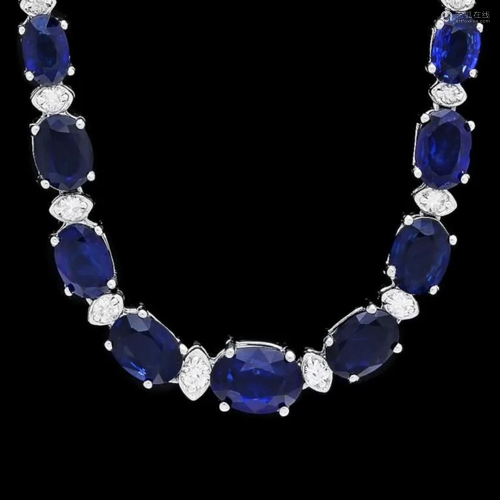 `14k Gold 30.00ct Sapphire & 1.00ct Diamond Neckla