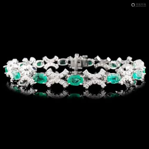 14K Gold 6.10ctw Emerald & 1.85ctw Diamond Bracele