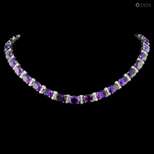 14K Gold 61.00ctw Amethyst & 2.63ctw Diam Necklace