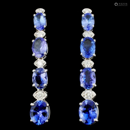 14K Gold 5.00ct Tanzanite & 0.35ctw Diamond Earrin