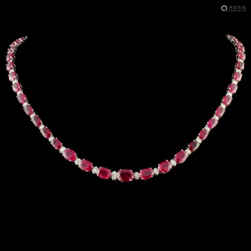 14K Gold 30.00ctw Ruby & 1.00ctw Diamond Necklace