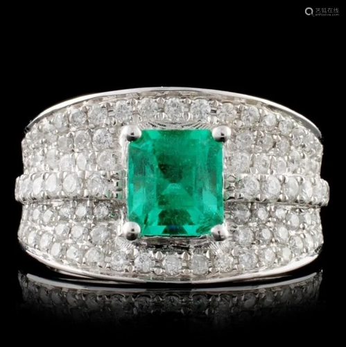 18K White Gold 1.57ct Emerald & 0.87ct Diamond Rin