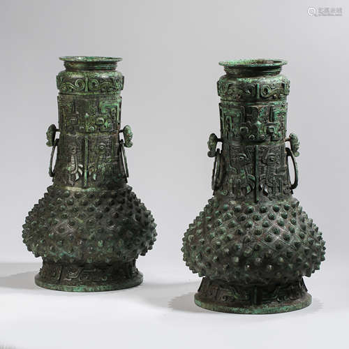 PAIR OF CHINESE HAN DYNASTY BRONZE VASES