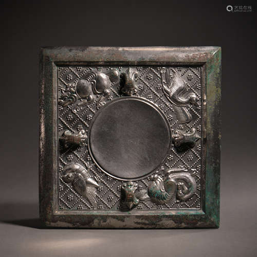 CHINESE TANG DYNASTY BRONZE SQUARE MIRROR