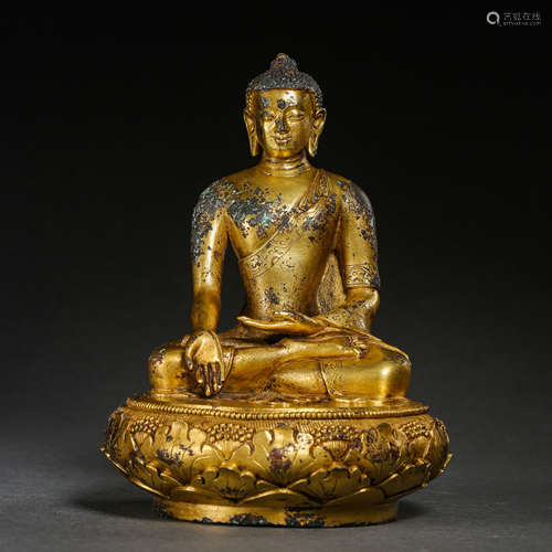 CHINESE YUAN DYNASTY BRONZE GILT BUDDHA STATUE