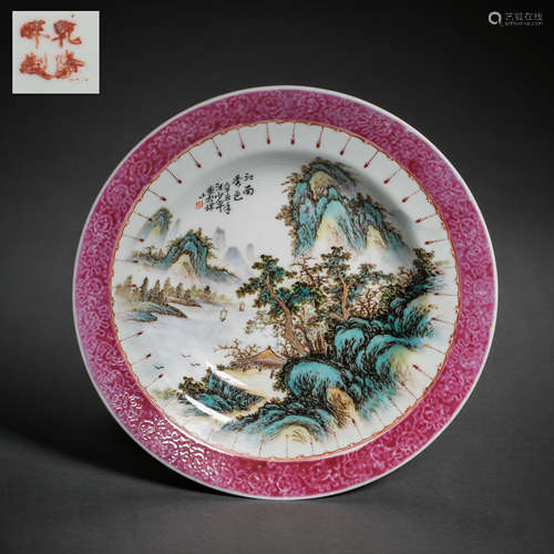 CHINESE JIANGNAN LANDSCAPE PLATE, QIANLONG PERIOD, QING DYNA...