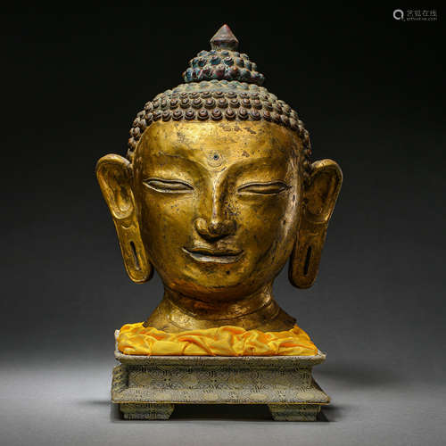 CHINESE MING DYNASTY GILT BRONZE BUDDHA HEAD