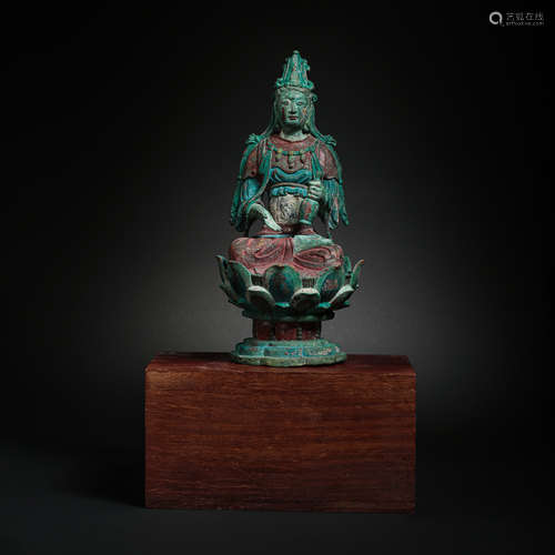 BRONZE PAINTED BUDDHA STATUE, LIAO DYNASTY, CHINA