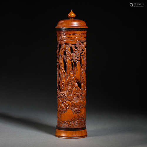 CHINESE BOXWOOD CARVED INCENSE TUBE, QING DYNASTY