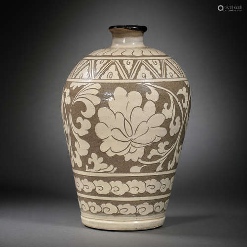 CIZHOU WARE CARVED PLUM BOTTLES WITH FLORAL PATTERNS, NORTHE...