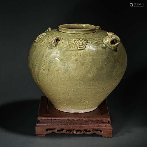 YUE WARE BLUE GLAZE CHOOK HEAD LARGE POT, NORTH AND SOUTH PE...