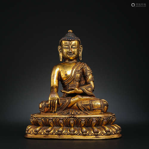 CHINESE MING DYNASTY BRONZE GILT BUDDHA STATUE