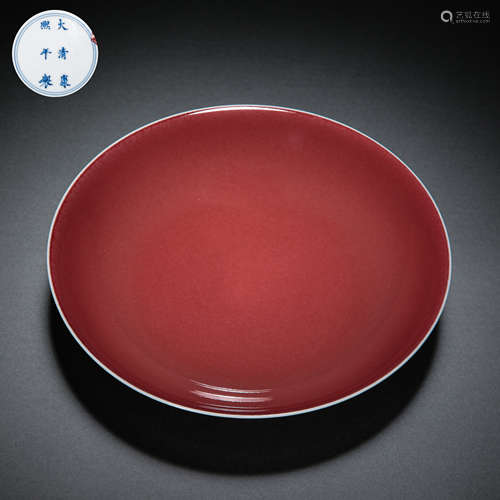 RED GLAZED PLATE, KANGXI PERIOD, QING DYNASTY