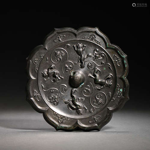 BRONZE ANIMAL MIRROR, TANG DYNASTY, CHINA