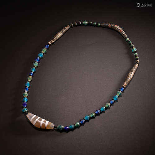 CHINESE HAN DYNASTY COLORED GLAZE GZIBEADS NECKWEAR