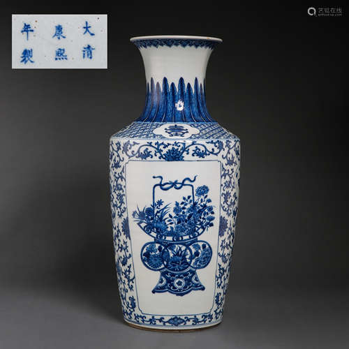 LARGE BLUE AND WHITE BOTTLE, KANGXI PERIOD, QING DYNASTY