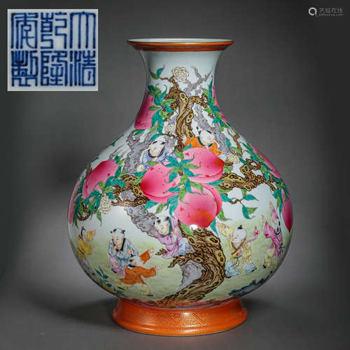 ENAMEL PEACH LONGEVITY VASE, QIANLONG PERIOD, QING DYNASTY