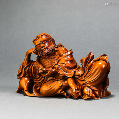 CHINESE BOXWOOD CARVED FIGURE, QING DYNASTY