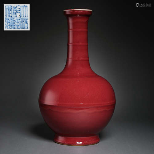 CHINESE RED GLAZED FLASK, QIANLONG PERIOD, QING DYNASTY